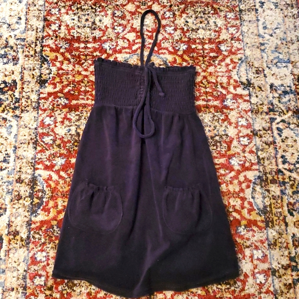 Black terry swim cover up dress wear strapless or halter size small